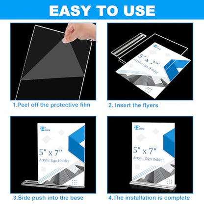 EHWINE 16 Pack Acrylic Sign Holders 5x7 Double-Sided Tabletop Display Stands for Menus Flyers & Signs, Clear Acrylic Picture Frame for Office Business Store & Events - size: Vertical 16 Pack 5x7 Inch