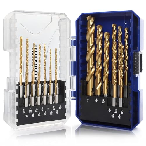 COMOWARE Impact Drill Bit Set - 21 Pcs Hex Titanium HSS Quick Change Impact Driver Bit Set for Wood, Plastic, Aluminum Alloy, Metal, 1/16"-1/2" - color: Gold 21pcs