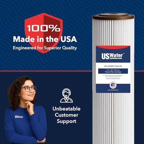 US Water Systems 5 Micron Water Filter 20 X 4.5, Pleated Water Filter Replacement, Removes Sediment and Improve Taste and Clarity of Water, Made in the USA - Pack of 2 - size: Pack of 2