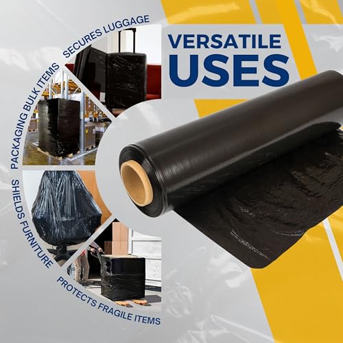 Rockin Rolls Stretch Film Pallet Wrap, Black, 18"x1500ft, 80 Gauge, 4 Rolls - color: Black, size: 4 Rolls