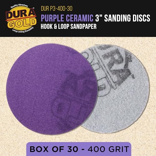 Dura-Gold Premium 400 Grit 3" Purple Film Ceramic Sanding Discs, Box of 30 - style: 400 Grit