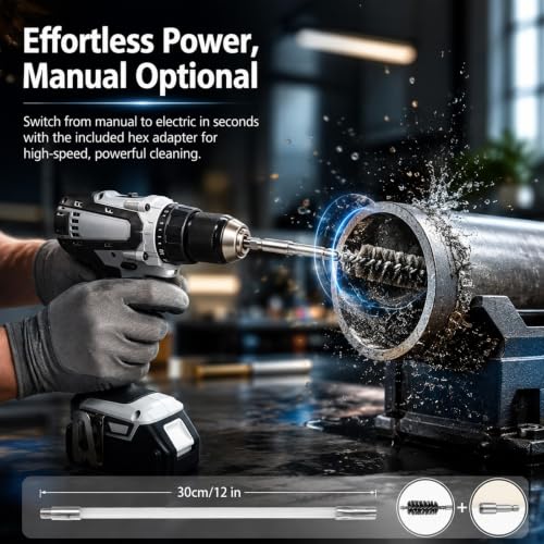 50 Inch Pipe Cleaning Brush Set with Stainless Steel Bristles