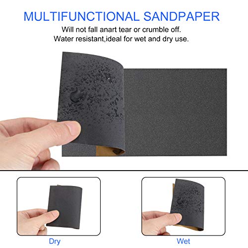 12 Sheets Abrasive Dry Wet Waterproof Sandpaper Sheets Assorted Grit of 400/600/ 800/1000/ 1200/1500 for Automotive Polishing Metal Sanding Wood Furniture Finishing, 2.8 x 4.5 Inch