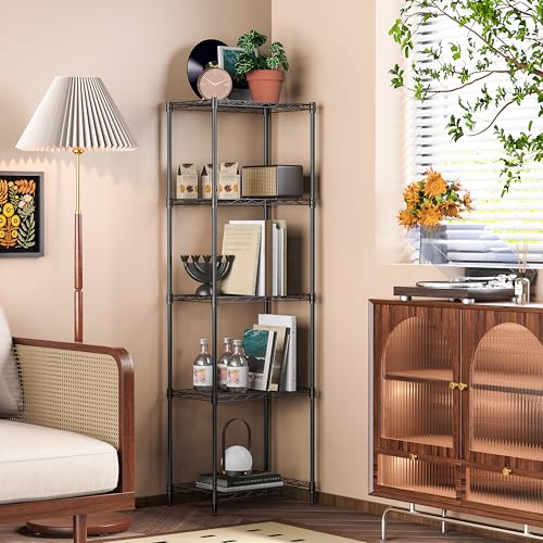 IZEUK 5 Tier Metal Wire Shelf Unit, Black Storage Rack Organizer for Kitchen, Bedroom, Living Room or Laundry Room, 17.7" W x 11.8" D x 55.0" H - color: Black, size: 5Tier，11.8"D × 17.7" W× 55.0"H