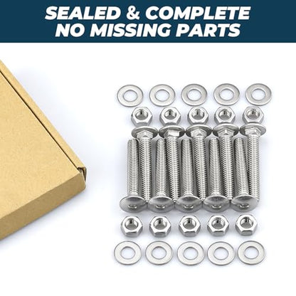 3/8-16 x 1-1/4 Inch Carriage Bolt Kit, 304 Stainless Steel (18-8) with Hex Nuts & Flat Washers - 16 Sets, Round Head Square Neck, Full Thread Coverage by Glvaner - size: 3/8-16 x 1-1/4"