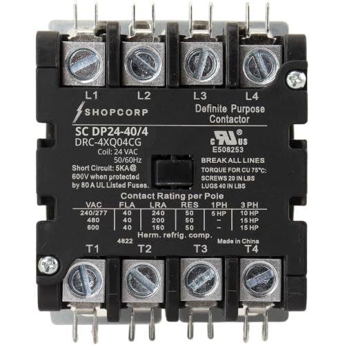 4 Pole 40 Amp AC Contactor, 24V Coil, UL Recognized, HVAC - style: 4 Pole 24V