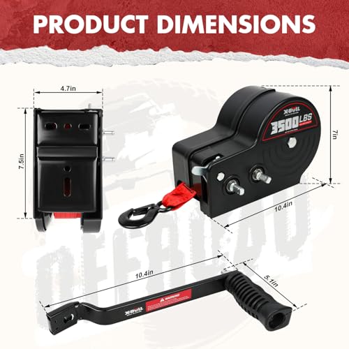 X-BULL Heavy Duty Boat Trailer Winch 3500 LBS 32FT Strap New Upgraded Quick-Connect Handle and Enclosed Housing, 2-Way Ratchet 4:1/8:1 Gear Winch for Boat, Truck, Trailer, RV, ATV, Jet Ski - size: 3500 LBS