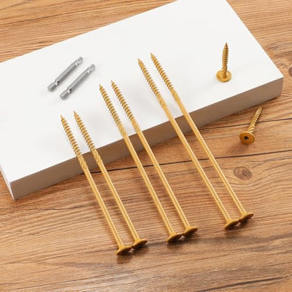 #14 x 2 Inch Outdoor Structural Wood Deck Screws (94Pcs/2lb), Carbon Steel, Tan, Flat Head, Rust Resistant Epoxy Coated, T30 Star Bit - color: Tan, size: #14 x 2"