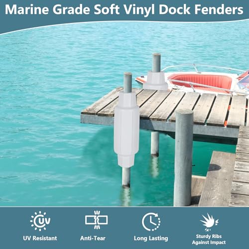 Dock Bumpers for Poles 2/4/6 Pack, Dock Post Bumpers 2" Diameter, Dock Bumpers for Docking Pole Bumpers for Post Slip-on Vertical Soft UV-Resistant Marine Grade Vinyl Black/White/Blue/Grey/Red/Purple - style: White-4 Pack