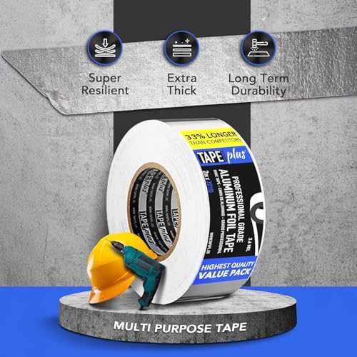 TapePlus Aluminum Foil Tape - HVAC & Ductwork Sealing with HVAC Tape - Metal Ductwork Insulation & Moisture Protection - Heat-Resistant Performance to 250°F - 2 in x 70 yd, Pack of 1, Silver - size: 1 Pack