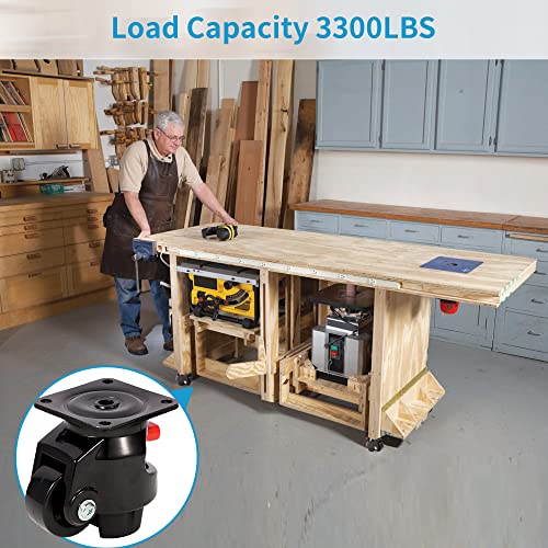 Nefish Leveling Casters Set of 4 Heavy Duty 80F, Retractable Caster Wheel for Workbench, Ratchet Arm Design 3300 LBS Capacity, 360 Degree Swivel Castor with Rubber Foot for Furniture, Equipment - size: 80 F