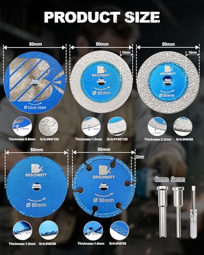2 Inch Mini Diamond Saw Discs 5pcs - Sintered Diamond Blade Glass Cutting Saw Blades & Diamond Cutting Wheel for Wood/Metal/Glass/Stone (with 1/8"/1/4" Shank & Screwdriver*1)