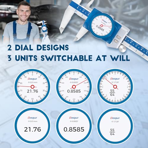 Dasqua Digital Dial Calipers 6"/150mm IP67, Resolution 0.0005", Accuracy ±0.001”, Inch/Metric/Fractional Conversion Measuring Tool - size: Digital Dial IP67