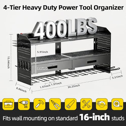 Power Tool Organizer Wall Mount with Charging Station & Drawers - size: Large
