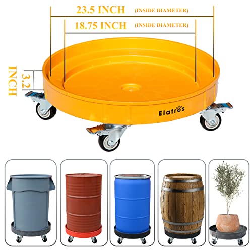 ELAFROS Heavy Duty Plastic Drum Dolly with Brake, 30/55 Gal, 900lb Yellow - color: Yellow, size: 1 Pack With Brake