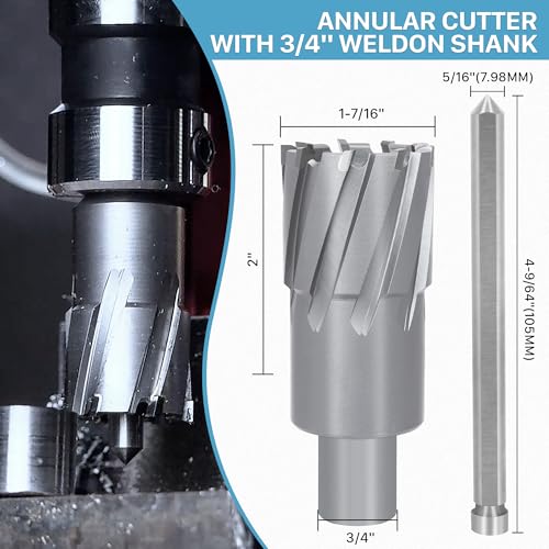 KEENTECH Carbide-Tipped Annular Cutter, 1-7/16" Diameter x 2" Depth, 3/4" Weldon Shank (2 Flat), High Speed Cutting TCT Mag Drill Bit with Pilot Pin for Harder Material, Stainless Steel, Cast Iron - size: 1-7/16" Dia * 2" Depth