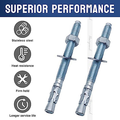 3/8 Concrete Anchors, 3/8 Wedge Anchors Bolts, 4-1/2" L, 10 Pcs - size: 3/8" x 4-1/2"
