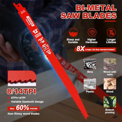10 Pack 12 Inch 8/14TPI Reciprocating Saw Blades for Diablo Sawzall Blades - size: 12 Inch 8/14TPI