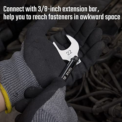 DURATECH 3/8" Drive Crowfoot Wrench Set with 2 Extension Bars, SAE & Metric, 19-Piece, 10-22mm & 3/8"-7/8", CR-V Steel, with EVA Foam Tool Organizer (Pack of 2) - size: Metric and SAE (Pack of 2), style: Regular