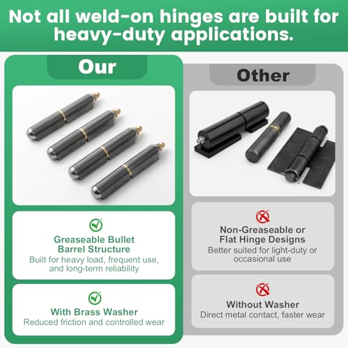 4 Pack 3 Inch Weld On Hinges, Heavy Duty Bullet Barrel Weldable Hinges with Grease Fitting, Carbon Steel Weld On Hinge for BBQ Smoker, Metal Gate, Trailer Ramp - size: 3 Inch