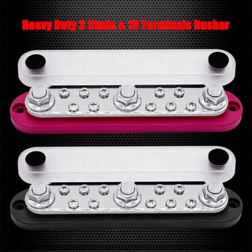 Ampper 3 x M10 Posts Power Distribution Block BusBar 10 M4 Screws, 7" R & B - color: Red & Black, size: 3M10+10M4