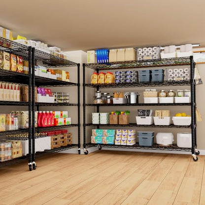 PrimeZone 5 Tier 80.7"H x 55.5"W x 24"D Wire Shelving with Wheels 3000lbs - size: 55.5" W x 24" D x 80.7" H