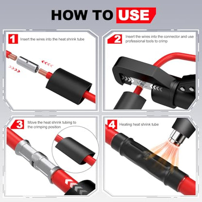 6 AWG Heat Shrink Butt Connectors Marine Black Crimp Splice Waterproof - size: 6AWG 10pcs