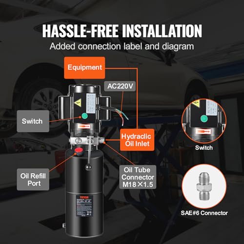 VEVOR Hydraulic Power Unit 220V 10 Quart Car Lift 3HP Hydraulic Pump Power Unit Car Lift Single Phase Hydraulic Pumps with 10L Steel Tank Car Lifts Hydraulic Power Unit for Auto Repair Single Phase - size: 10 Quart