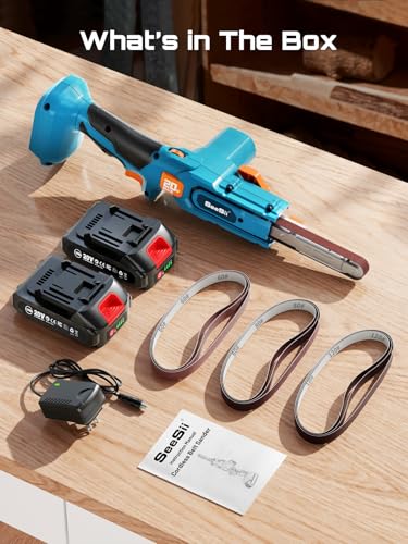 SEESII 1/2"x18" Mini Cordless Belt Sander 6-Speed 1700FT/Min 2×2Ah Battery - size: Classic Kit