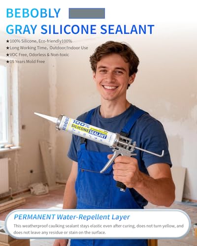 Silicone Caulk & Sealant Gray, 100% Waterproof Silicone Sealant, Shrink & Crack Proof, Silicone Caulking for Kitchen, Bathroom, RV, Interior & Exterior Use, 10.2 FL. OZ/300ML, 1 Pack - color: Gray, size: 1 Pack