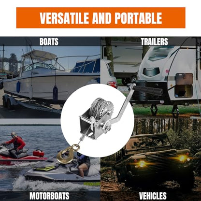 Jack Boss Hand Winch, 600 lbs Pulling Capacity, Boat Trailer Winch Heavy Duty Rope Crank with 23 FT Steel Cable, Manual Operated Hand Crank Winch for Trailer, Boat or ATV Towing - size: 600 lbs