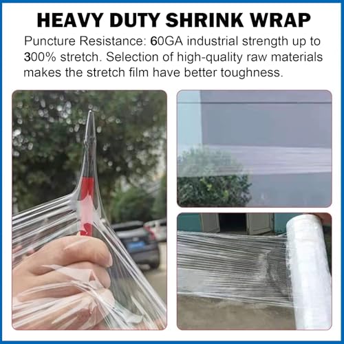 15 Inch Stretch Wrap Roll, Heavy Duty 15" x 1200ft Shrink Wrap Roll, Clear 60 Gauge Industrial Strength Stretch Film with Handle, Plastic Wrap for Pallet, Shipping, Moving, Furniture(2 Rolls) - size: 15in-Clear-2Pack