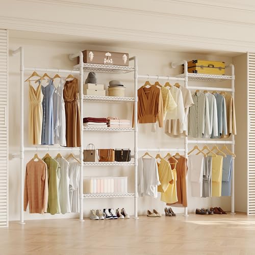 Higeego W4 Wall Mounted Clothes Rack, Industrial Pipe Clothing Rack, White - color: White
