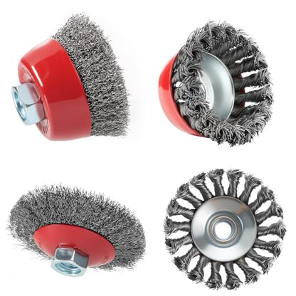 4 PCS 4.5" Grinder Wire Wheel, Knotted & Crimped Cup Wire Brush for Rust Paint Remover