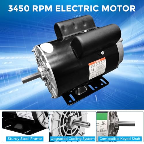 Garvee 5 HP SPL Air Compressor Motor, 3450RPM 184T Frame Electric Motor, 230V, 1.88" Shaft Length, 7/8" Keyed Shaft, Dual CW/CCW Rotation for Air Compressor General Purpose Equipment - size: 5HP 7/8" Shaft