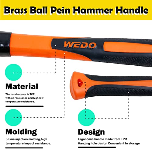 WEDO Brass Ball Peen Hammer with Fiberglass Handle,Ball Pein Hammer, 1lb, 280mm, 11" - color: Fiberglass Handle, size: 1lb