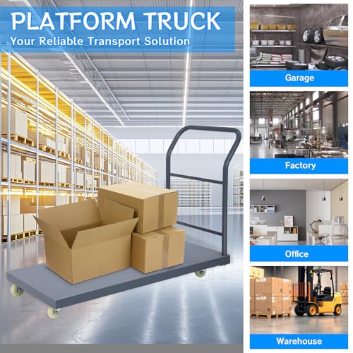 Heavy Duty Flatbed Cart 60"x30" Platform Truck with 4 Swivel Wheels, 2000 lbs Capacity Steel Hand Truck, Industrial Utility Push Cart for Warehouse Garage and Moving