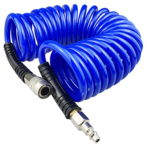 Darnassus PU Recoil Air Hose Compressor Tube with 1/4" Swivel Fittings - color: Blue, size: 20 FT