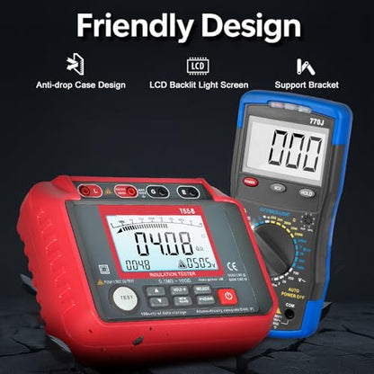 1000V Megohmmeter 0.1MΩ-20GΩ Insulation Resistance Tester and 2000 Counts Digital Multimeter AC/DC Voltage Tester with Auto-Range, Backlight LCD, Data Hold for Household Electrical Maintain
