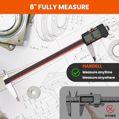 HARDELL 8 Inch Digital Calipers with LCD, Stainless & Auto-Off - size: 8 Inch