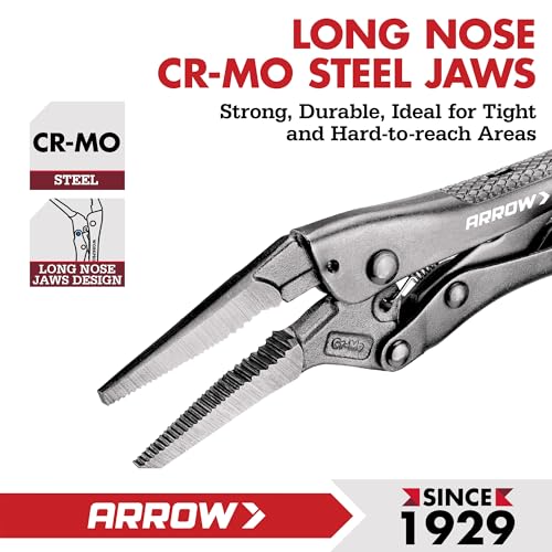 ARROW 6.5" Needle Nose Locking Pliers, Long Nose Locking Pliers - size: 6.5 in