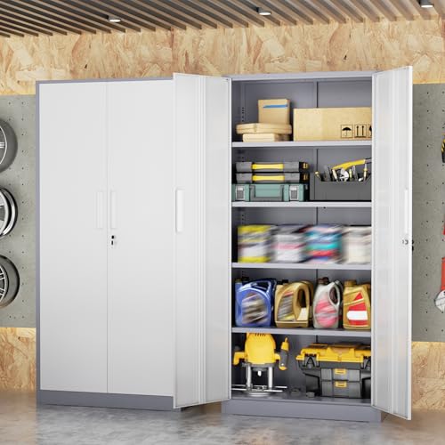 SUNCROWN 72" Metal Storage Cabinet - Heavy-Duty Metal Garage Cabinet with 4 Adjustable Shelves & 2 Doors for Tools, Office, Home, Workshop,Grey & White-Small - color: Grey & White, size: 72"H x 32"W x 16"D