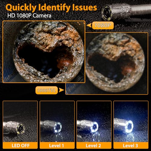 Sewer Camera 100FT/30M Pipe Inspection Borescope Endoscope Camera with Light 6 LEDs 5" IPS Screen 17MM Plumbing Snake 5000 Mah Battery,1080P High-Definition Industrial Sewer Camera - size: 100FT/30m/5"