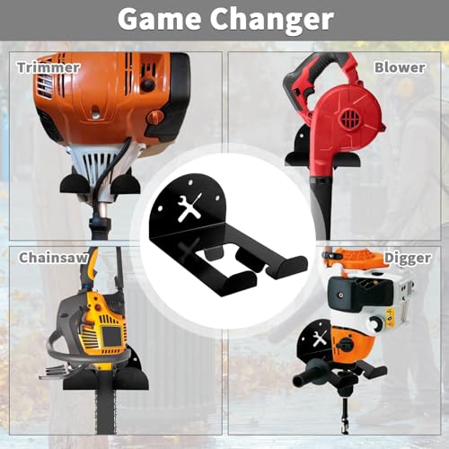 Upgraded Trimmer Rack Wall Mount - 8" Heavy Duty Weed Eater Hanger for Garage Wall, Garden Power Tool Holder Organizer Hooks for Grass Trimmer, Hedge Trimmer, Leaf Blower and Chainsaw, Black, 2 Pack - color: Black-2Pack