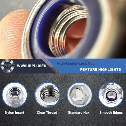 M8-1.25 Nylon Insert Lock Nuts 85 Pack, 304 Stainless Steel Hardware Nuts - size: M8-1.25 (85 Pcs)