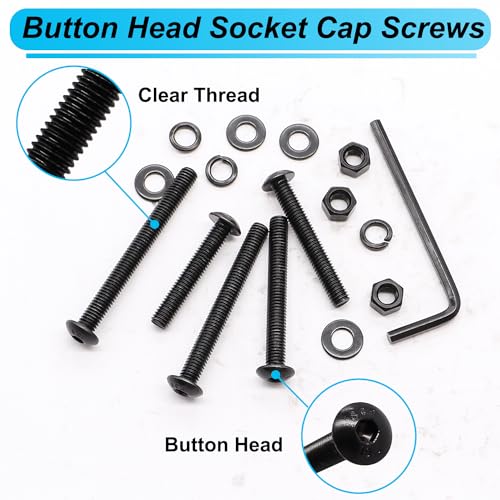 200PCS Black M5 Button Head Hex Socket Cap Screws, M5 x 30/35/40/45/50mm Metric Screws Bolts Nuts Washers Assortment Kit, 10.9 Grade Alloy Steel - color: BK-M5 x 30-50mm