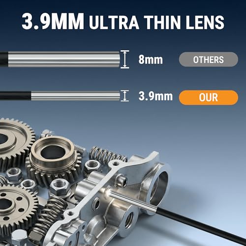 3.9mm Industrial Endoscope, 720P Borescope Inspection Camera with 4.3" Screen, 11.5FT Semi-Rigid Cable, 32GB Card, IP67 Waterproof Snake Cameras with Lights for Automotive, Plumbing - size: 3.9mm Single Lens