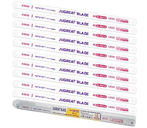JUGREAT 12" Hacksaw Blades Replacement Bi-Metal,Bi-Metal Safe Flex Metal,High Speed Steel -18TPI (10 Pack) - size: 12"×18TPI 10PACK