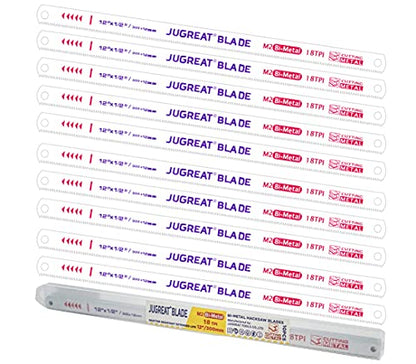 JUGREAT 12" Hacksaw Blades Replacement Bi-Metal,Bi-Metal Safe Flex Metal,High Speed Steel -18TPI (10 Pack) - size: 12"×18TPI 10PACK