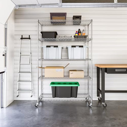 UltraDurable 5-Tier NSF Steel Wire Shelving, 48"W x 24"D x 76"H - color: Steel, size: 5-Tier Shelving, 48" W x 24" D